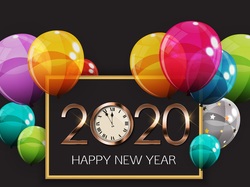 Zegar, 2020, Cyfry, Nowy Rok, Balony