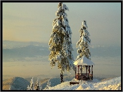 Zima, Góry, Altanka, Drzewa
