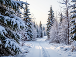 AI, Droga, Drzewa, Zima, Las, Ośnieżone, Śnieg
