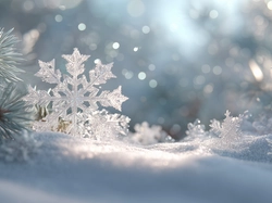 Śnieżynka, Zima, Gałązki, Grafika AI