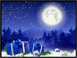 Święta, Księżyc, Zima, Prezenty