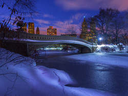 Most, Zima, Central Park, Nowy Jork, Rzeka
