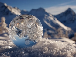 Góry, Szklana, Śnieg, Zima, Kula, Grafika AI