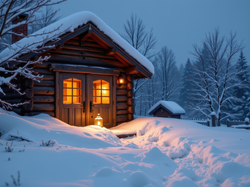 Las, Zaspy, Śnieg, Zima, Dom, Lampa, Drzewa