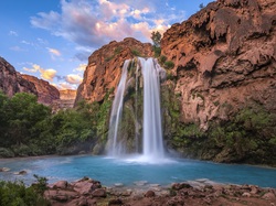 Arizona, Góra, Wodospad, Havasu Falls, Skały, Stany Zjednoczone