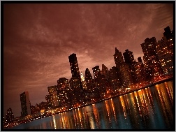 Zmrok, Wieżowce, Manhattan, Nowy Jork, Światła