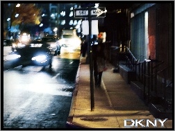 miasto, Donna Karan, ulica, znak, chodnik