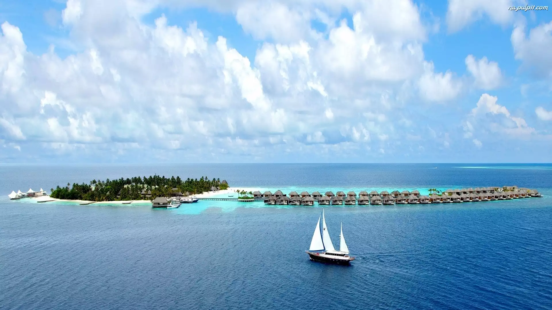 Jacht, Malediwy, Koralowa, Bungalow, Wyspa, Ocean