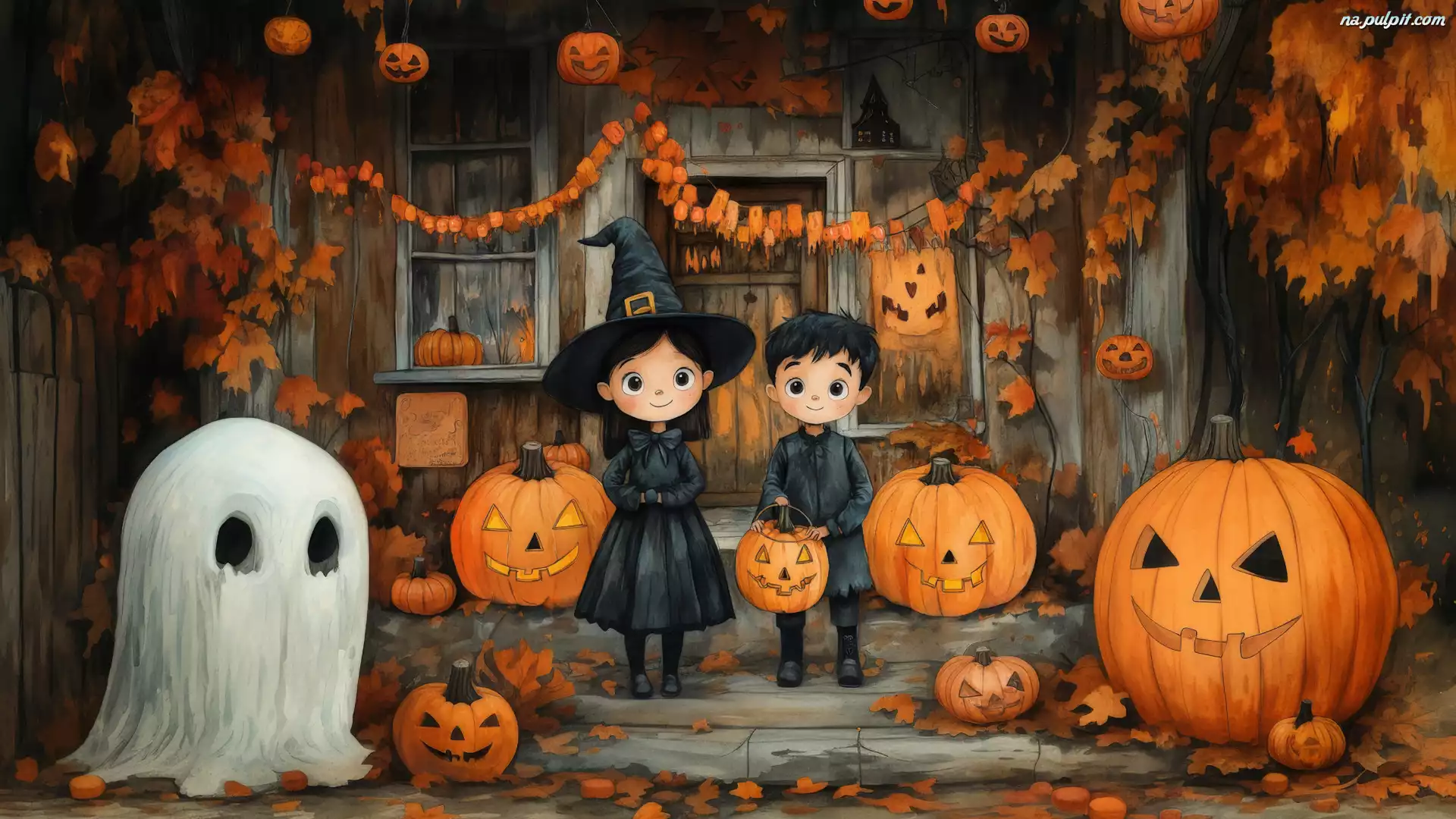 AI, Dom, Duszek, Halloween, Dzieci, Dynie, Dekoracje