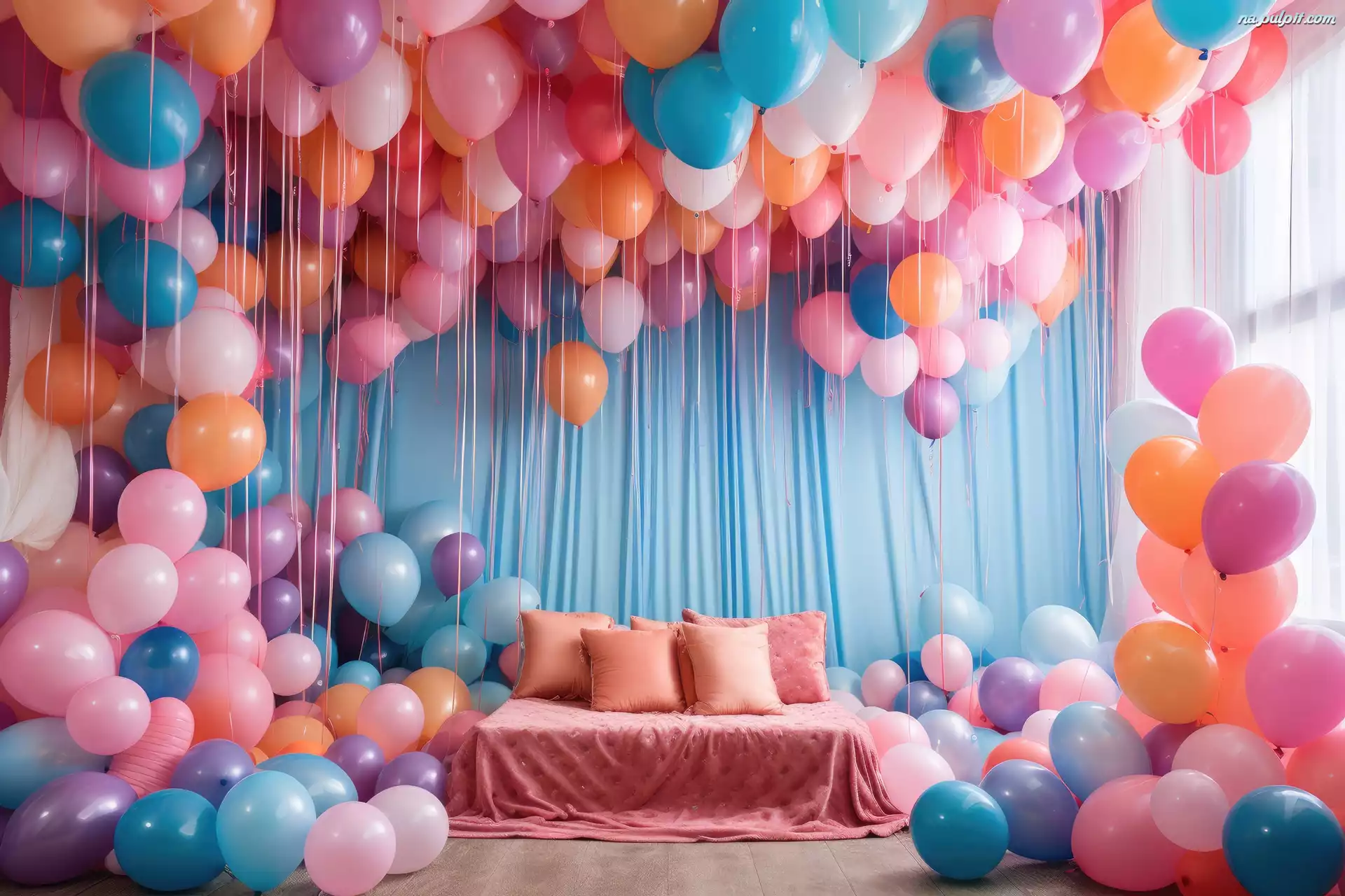 Sypialnia, Kolorowe, Balony, Grafika, Baloniki