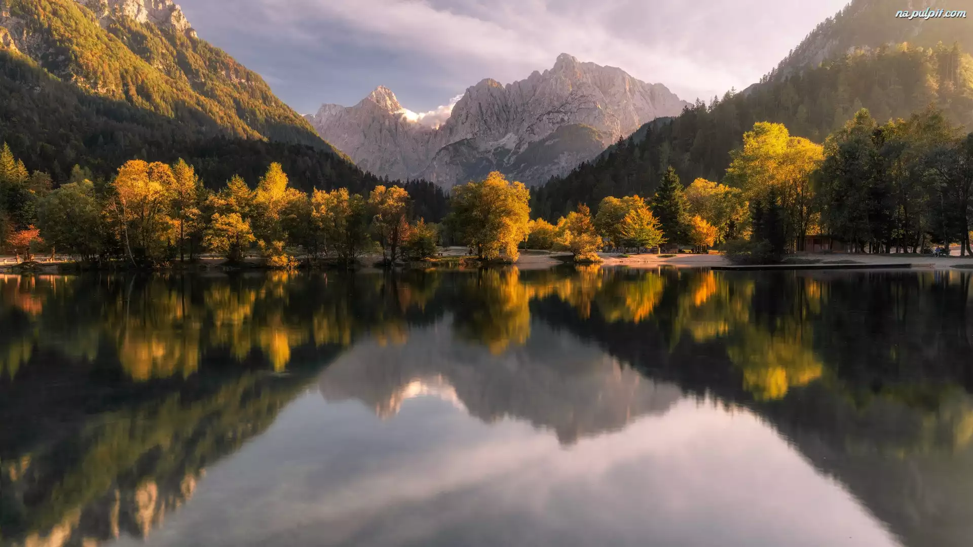 Chmury, Góry, Odbicie, Kranjska Gora, Jezioro, Las, Słowenia, Alpy Julijskie, Jasna Lake, Drzewa