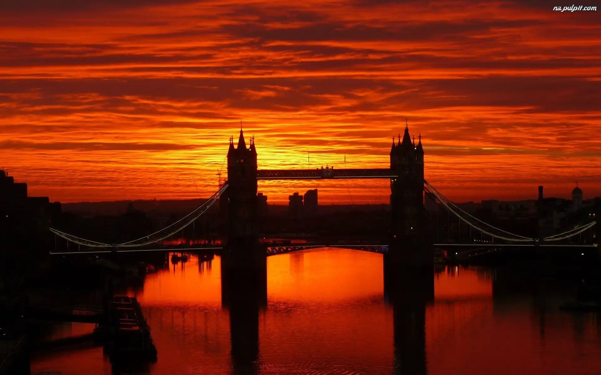 Londyn, Słońca, Zachód, Most