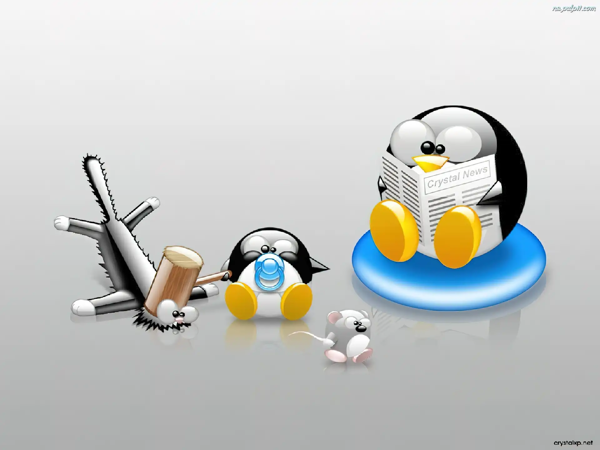 pingwin, smoczek, młotek, kot, Linux, mysz
