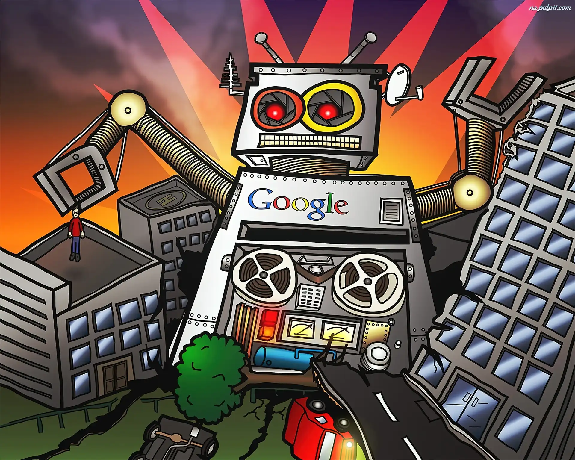 Google, Robot, Miasto