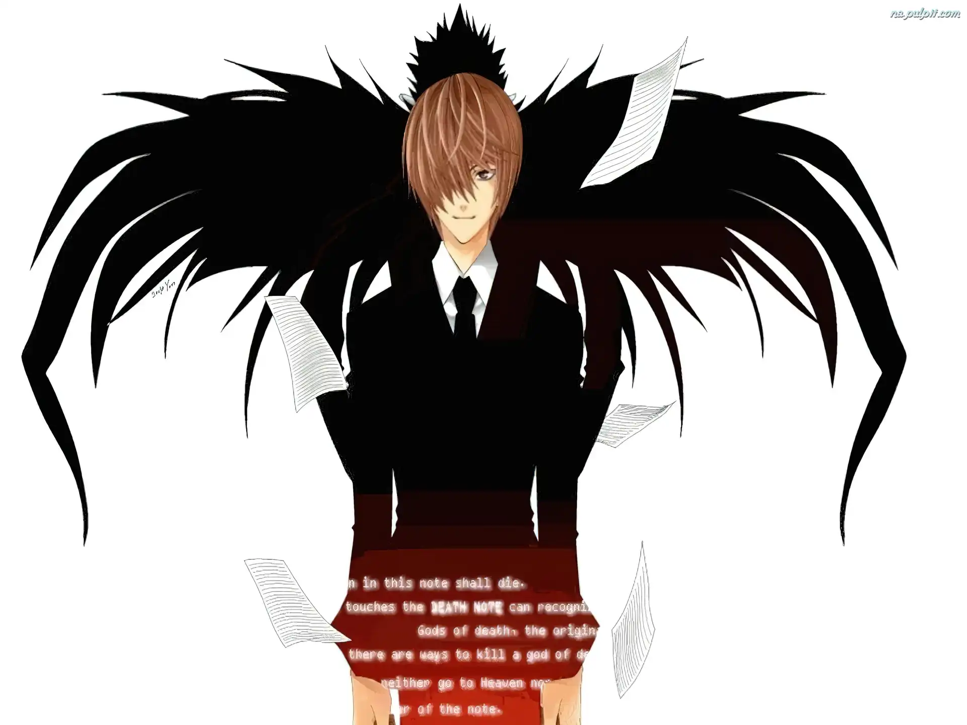 skrzydła, krawat, marynarka, Death Note, kartki