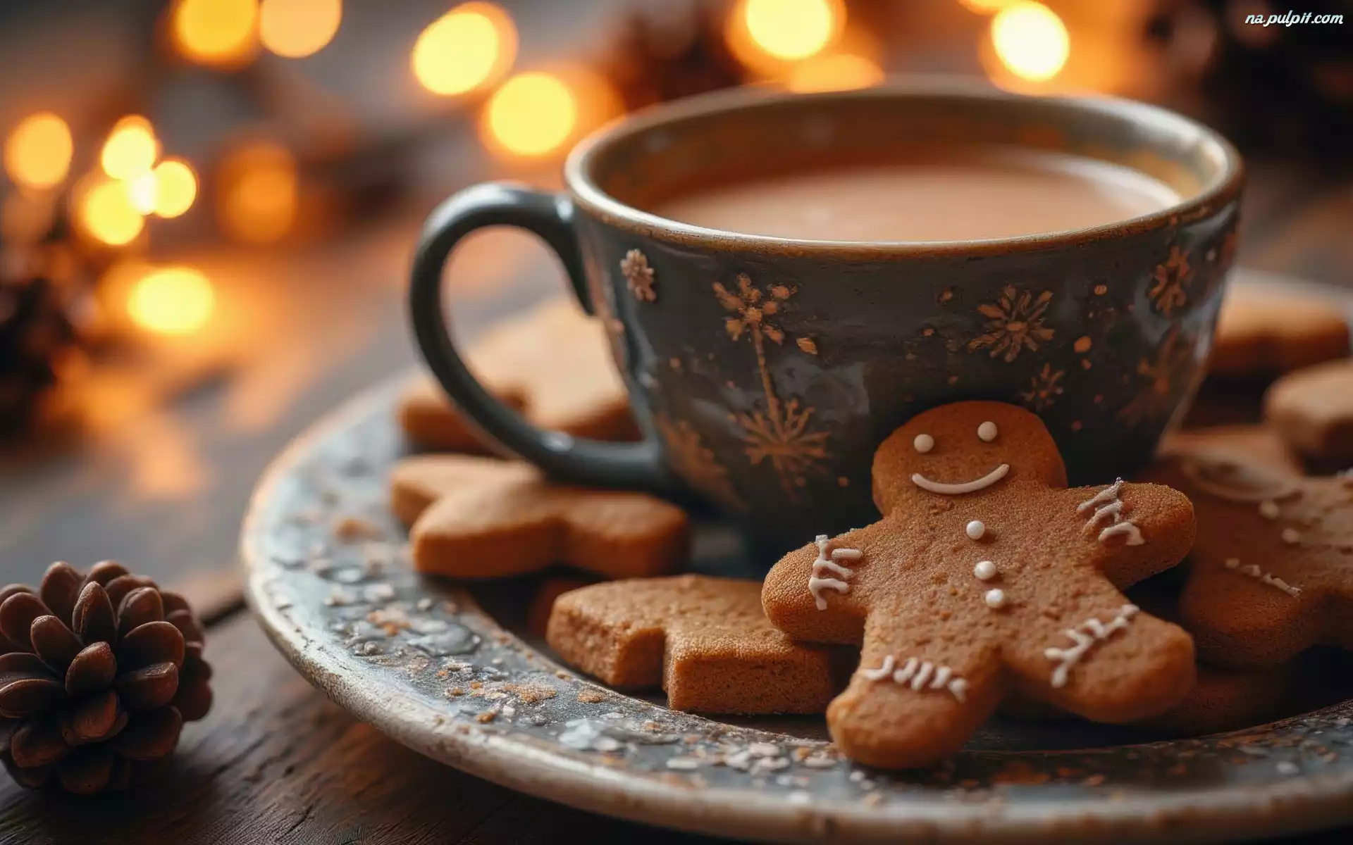 Szyszka, Filiżanka, Ciasteczka, Talerzyk, Kawa, Grafika AI