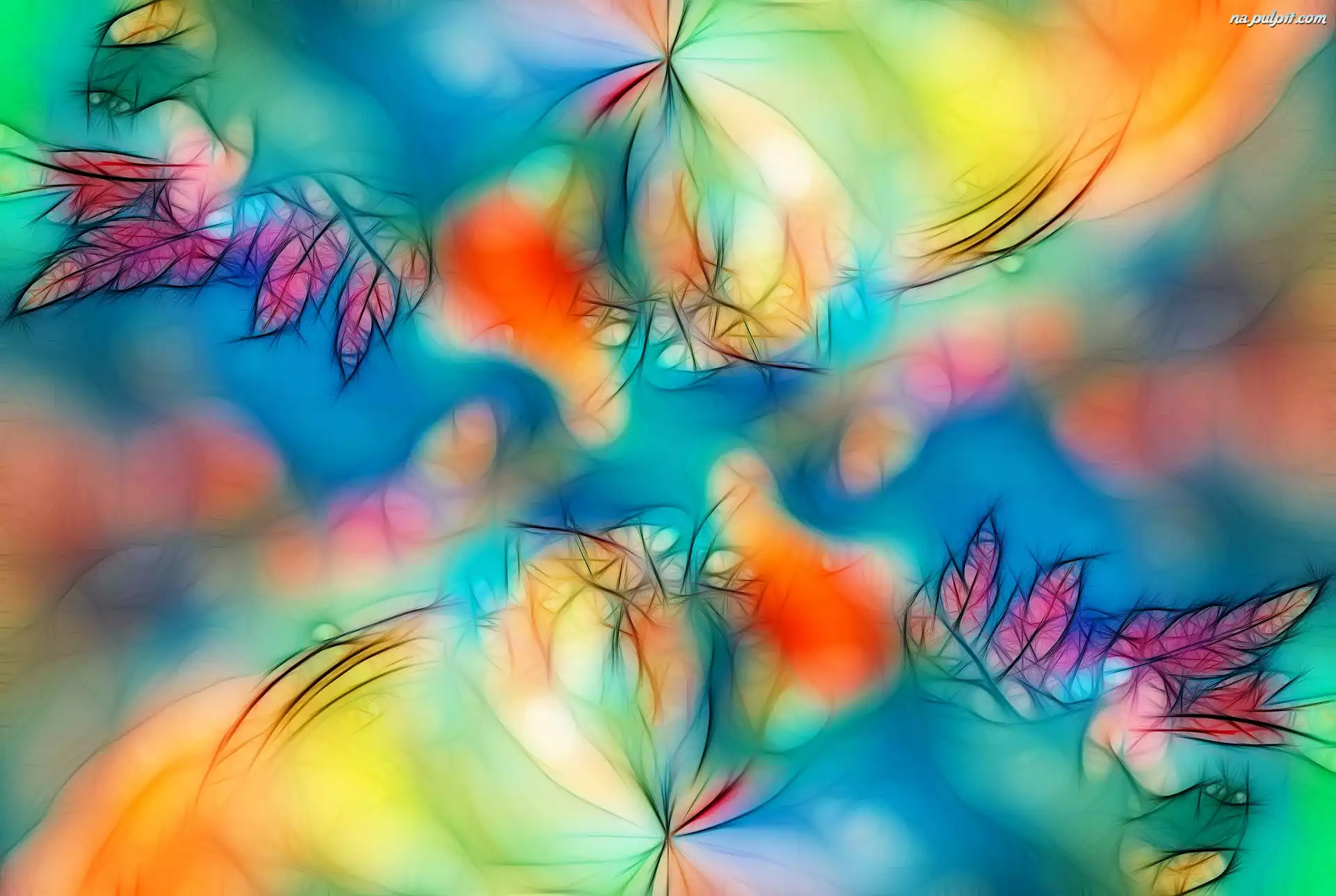 Fractalius, Liście, Kolorowe, Tło