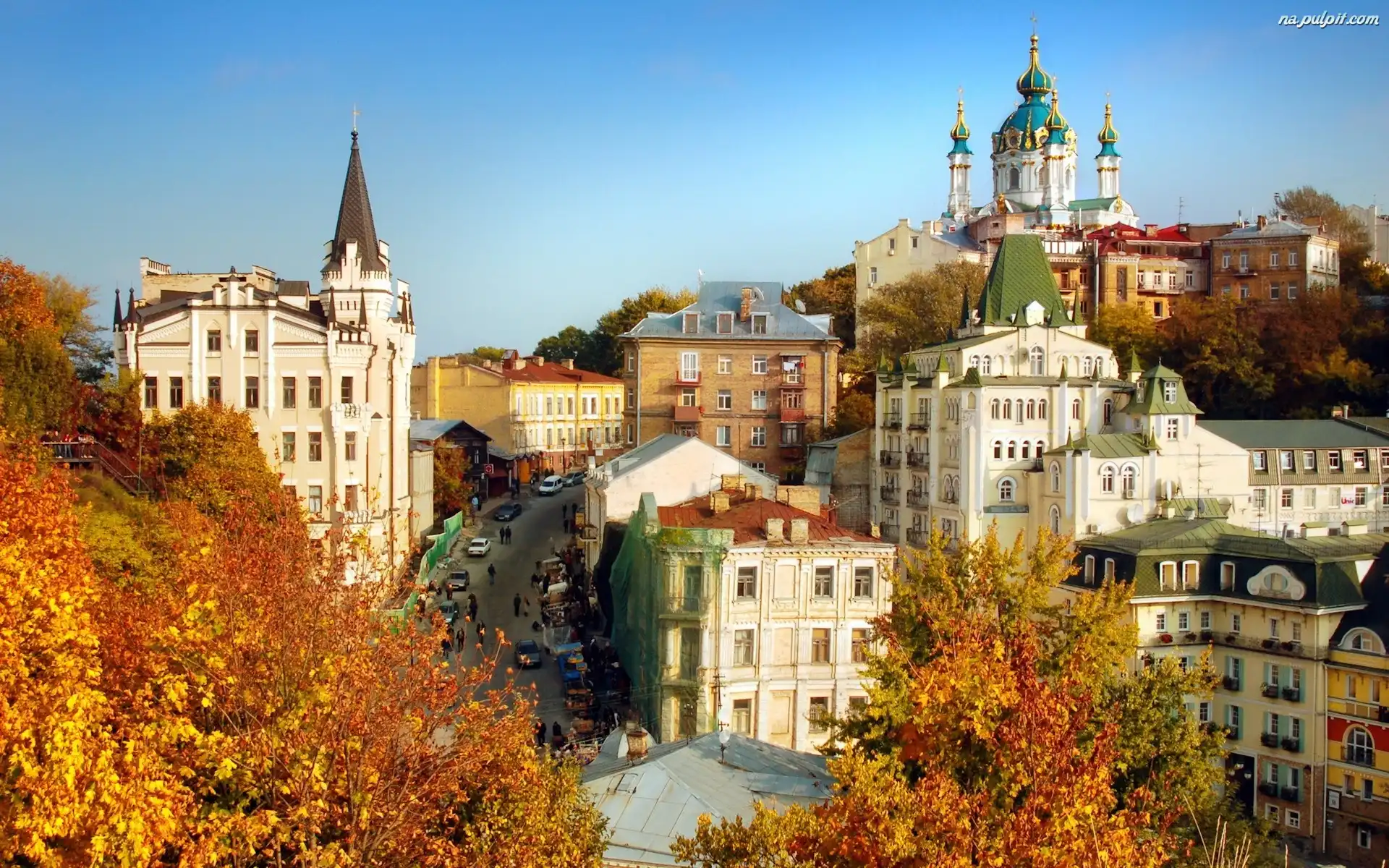 Ulica, Zabudowania, Widok, Miasteczko, Drzewa