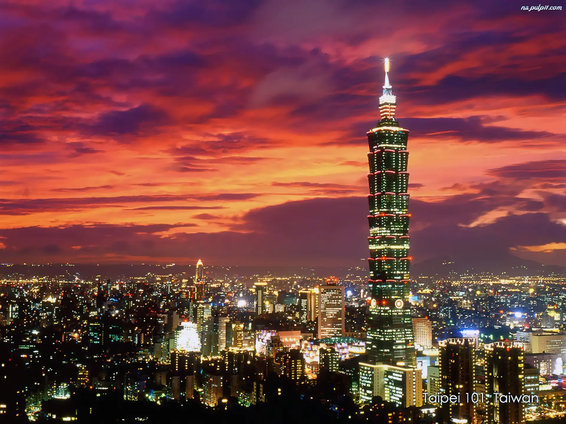 Światła, Panorama, Taipei 101, Tajwan, Noc