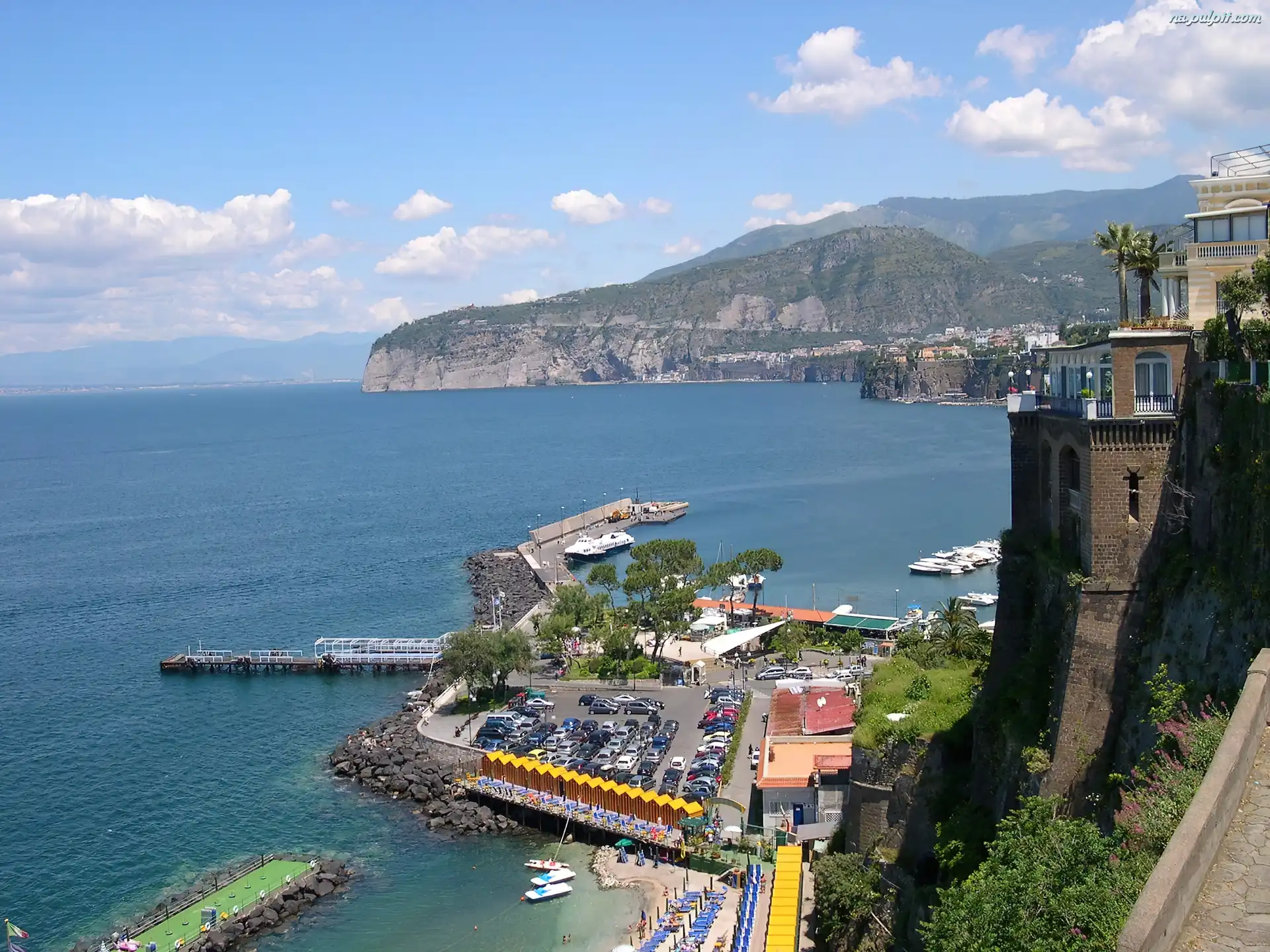 Zabudowa, Woda, Włochy, Sorrento, Góry