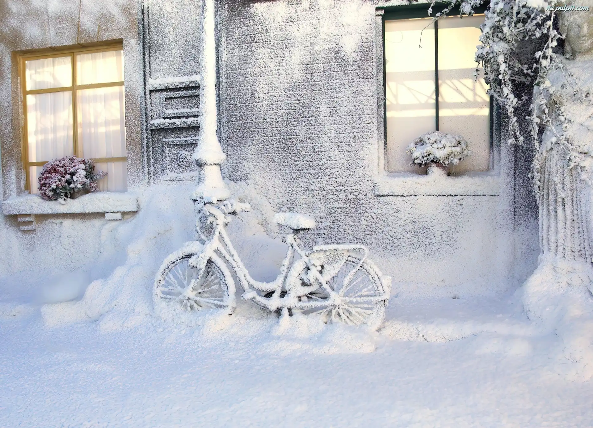 Zima, Rower, Dom, Śnieg
